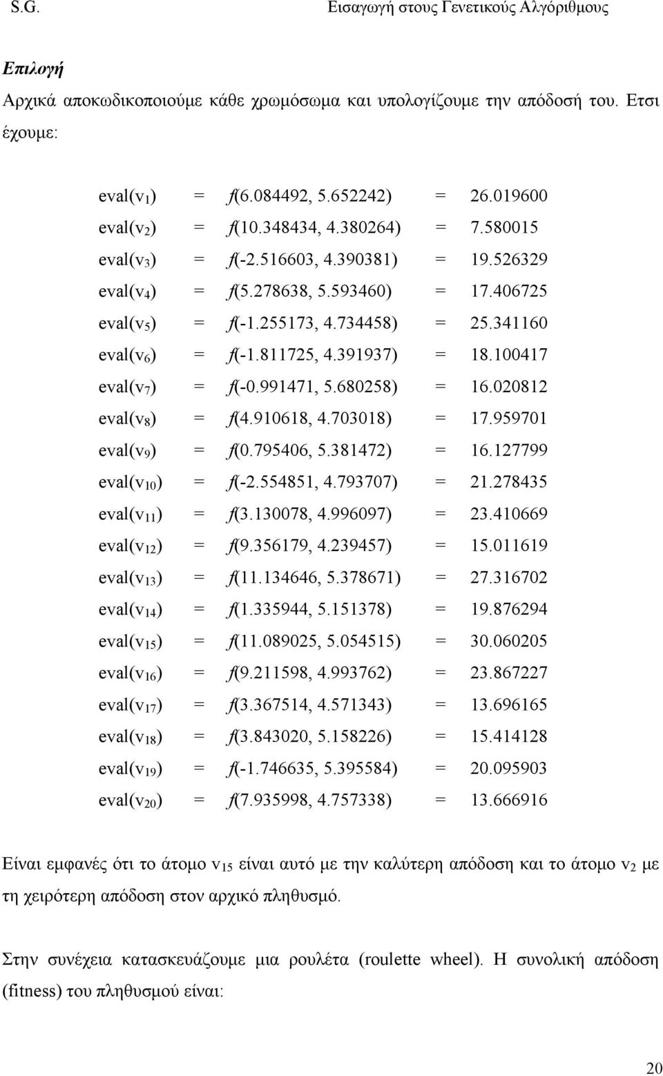 100417 eval(v 7 ) = f(-0.991471, 5.680258) = 16.020812 eval(v 8 ) = f(4.910618, 4.703018) = 17.959701 eval(v 9 ) = f(0.795406, 5.381472) = 16.127799 eval(v 10 ) = f(-2.554851, 4.793707) = 21.