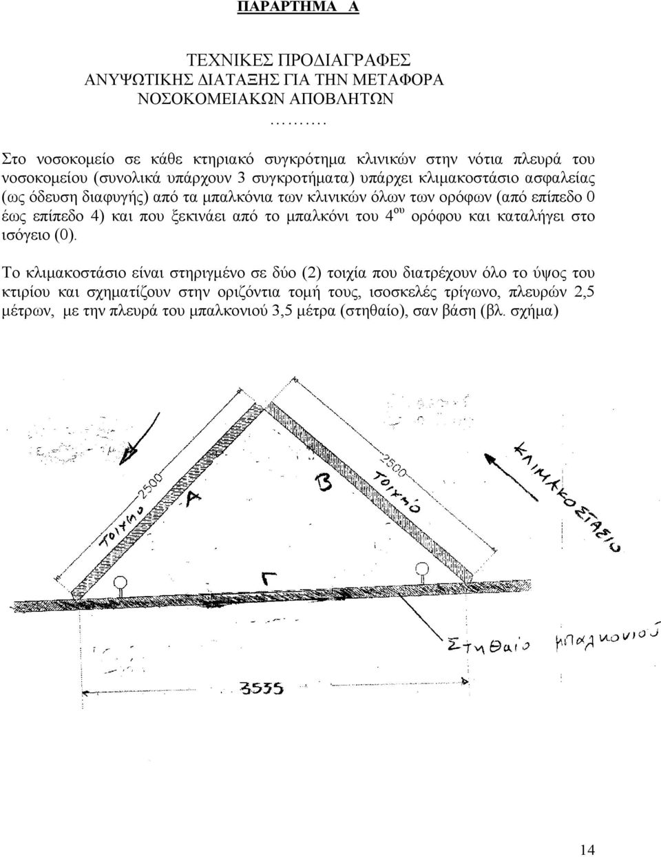 διαφυγής) από τα μπαλκόνια των κλινικών όλων των ορόφων (από επίπεδο 0 έως επίπεδο 4) και που ξεκινάει από το μπαλκόνι του 4 ου ορόφου και καταλήγει στο ισόγειο (0).