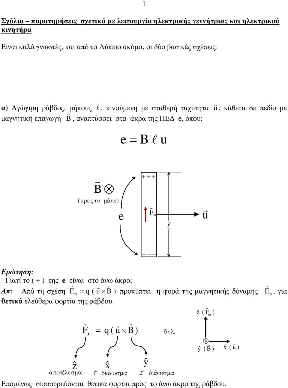 ( προς τα µ έσα) l u Ερώτηση: - Γιατί το ( ) της είναι στο άνω άκρο; s Απ: Από τη σχέση q ( u B ) προκύπτει η φορά της µαγνητικής ς, για θετικά ελεύθερα