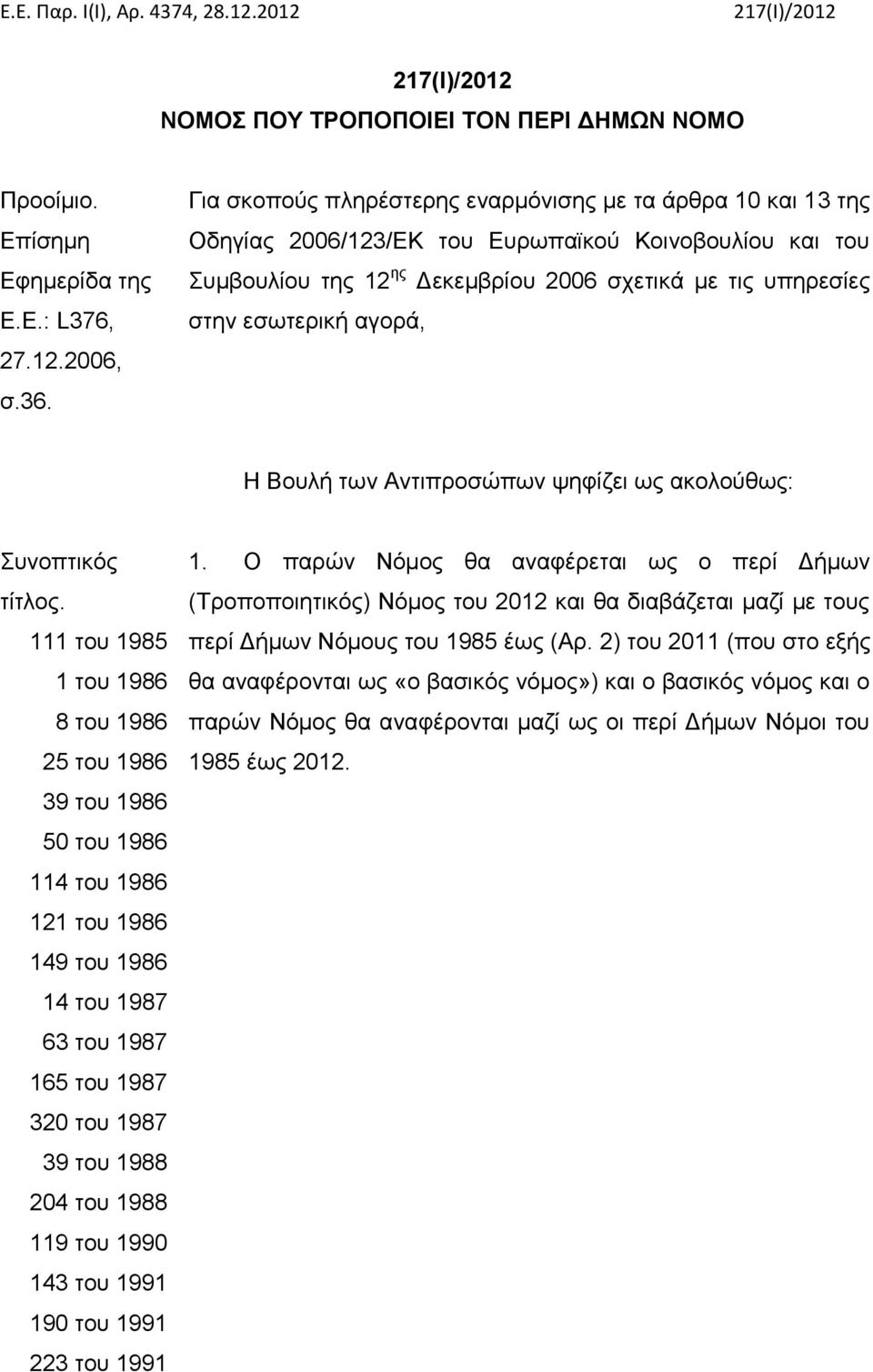 αγορά, Η Βουλή των Αντιπροσώπων ψηφίζει ως ακολούθως: Συνοπτικός τίτλος.