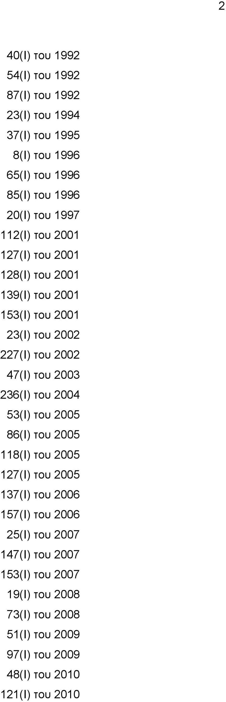 του 2003 236(Ι) του 2004 53(Ι) του 2005 86(Ι) του 2005 118(Ι) του 2005 127(Ι) του 2005 137(Ι) του 2006 157(Ι) του 2006 25(Ι)