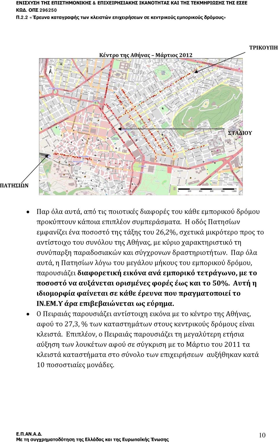 Παρ όλα αυτά, η Πατησίων λόγω του μεγάλου μήκους του εμπορικού δρόμου, παρουσιάζει διαφορετική εικόνα ανά εμπορικό τετράγωνο, με το ποσοστό να αυξάνεται ορισμένες φορές έως και το 50%.