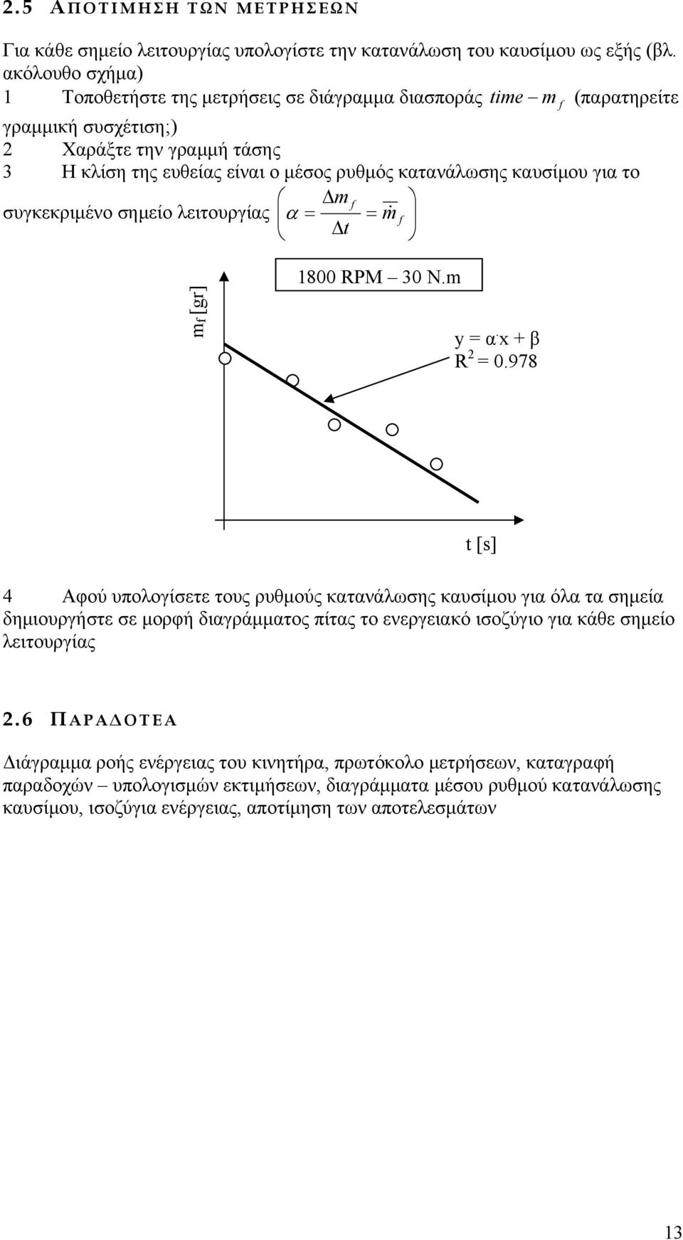 καυσίμου για το Δm f συγκεκριμένο σημείο λειτουργίας α = = m& f Δt mf [gr] 1800 RPM 30 N.m y = α. x + β R 2 = 0.