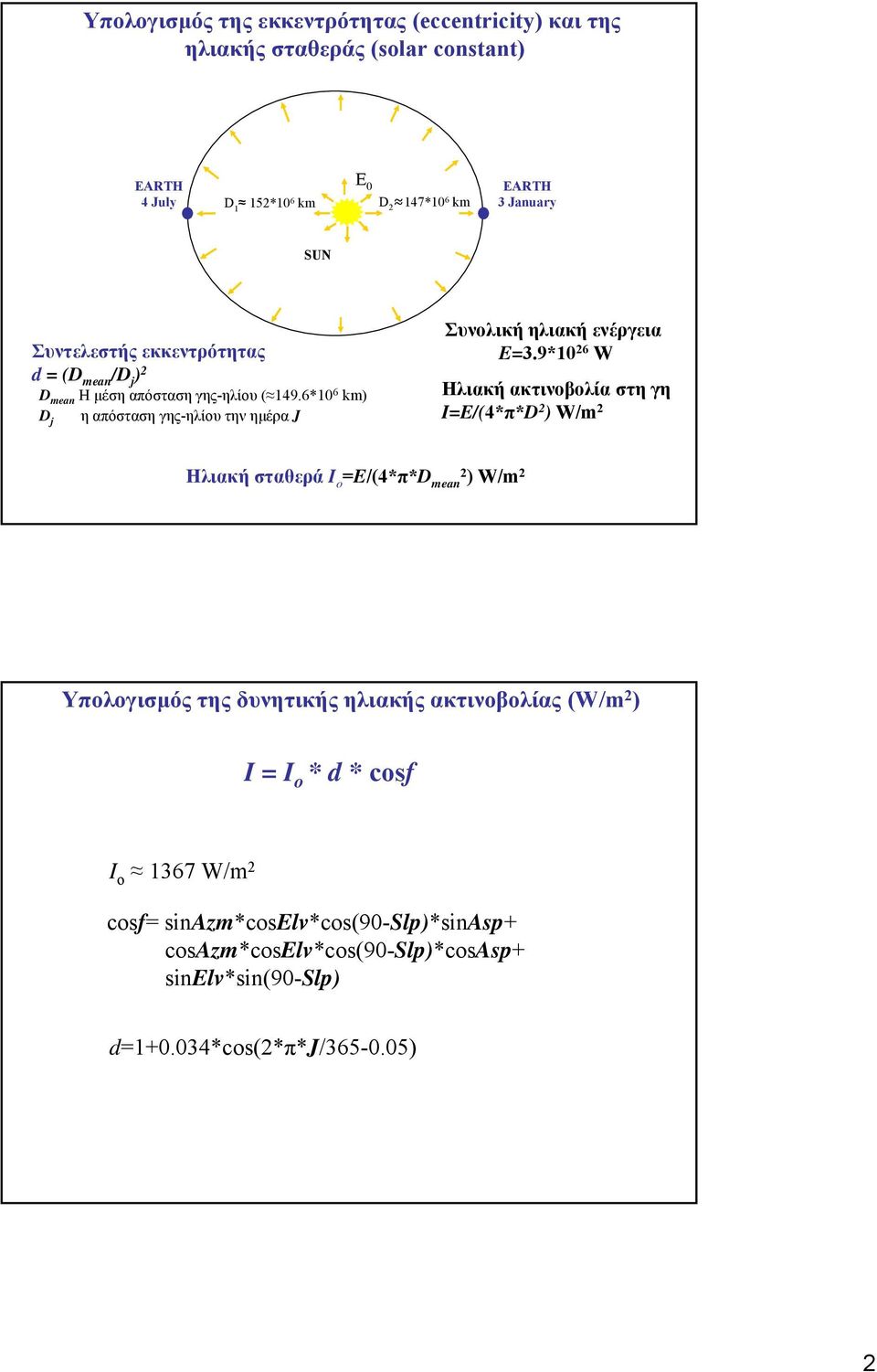 6*1 6 km) D j ηαπόστασηγης-ηλίου την ηµέρα J Συνολική ηλιακή ενέργεια E=3.