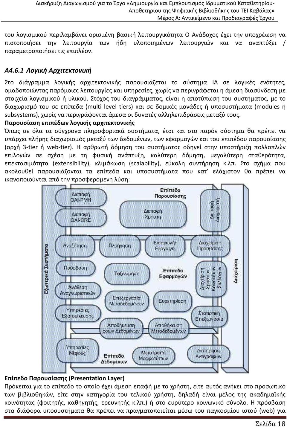 1 Λογική Αρχιτεκτονική Στο διάγραμμα λογικής αρχιτεκτονικής παρουσιάζεται το σύστημα ΙΑ σε λογικές ενότητες, ομαδοποιώντας παρόμοιες λειτουργίες και υπηρεσίες, χωρίς να περιγράφεται η άμεση