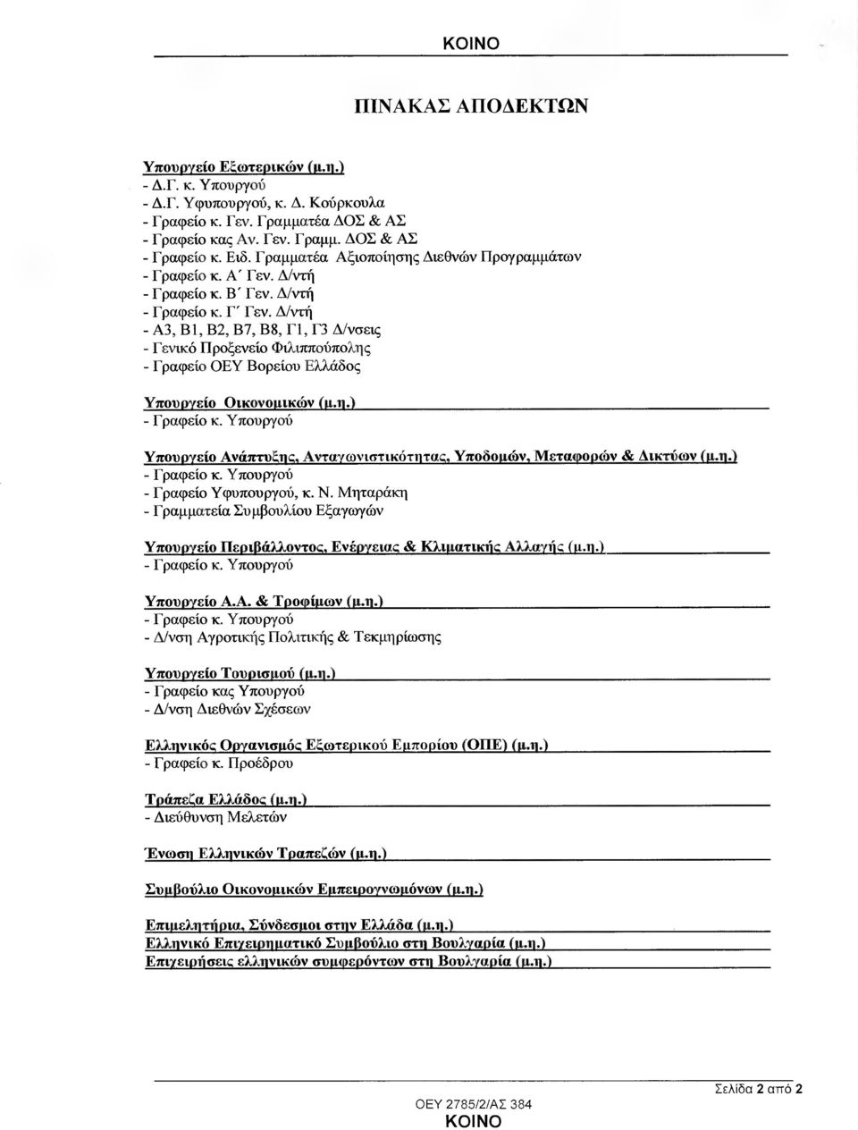 /ντή - Α3, Β1, Β2, Β7, Β8, Γ1, Γ3 /νσεις - Γενικό Προξενείο Φιλιππούπολης - Γραφείο ΟΕΥ Βορείου Ελλάδος Υπουργείο Οικονοµικών (µ.η.) - Γραφείο κ.