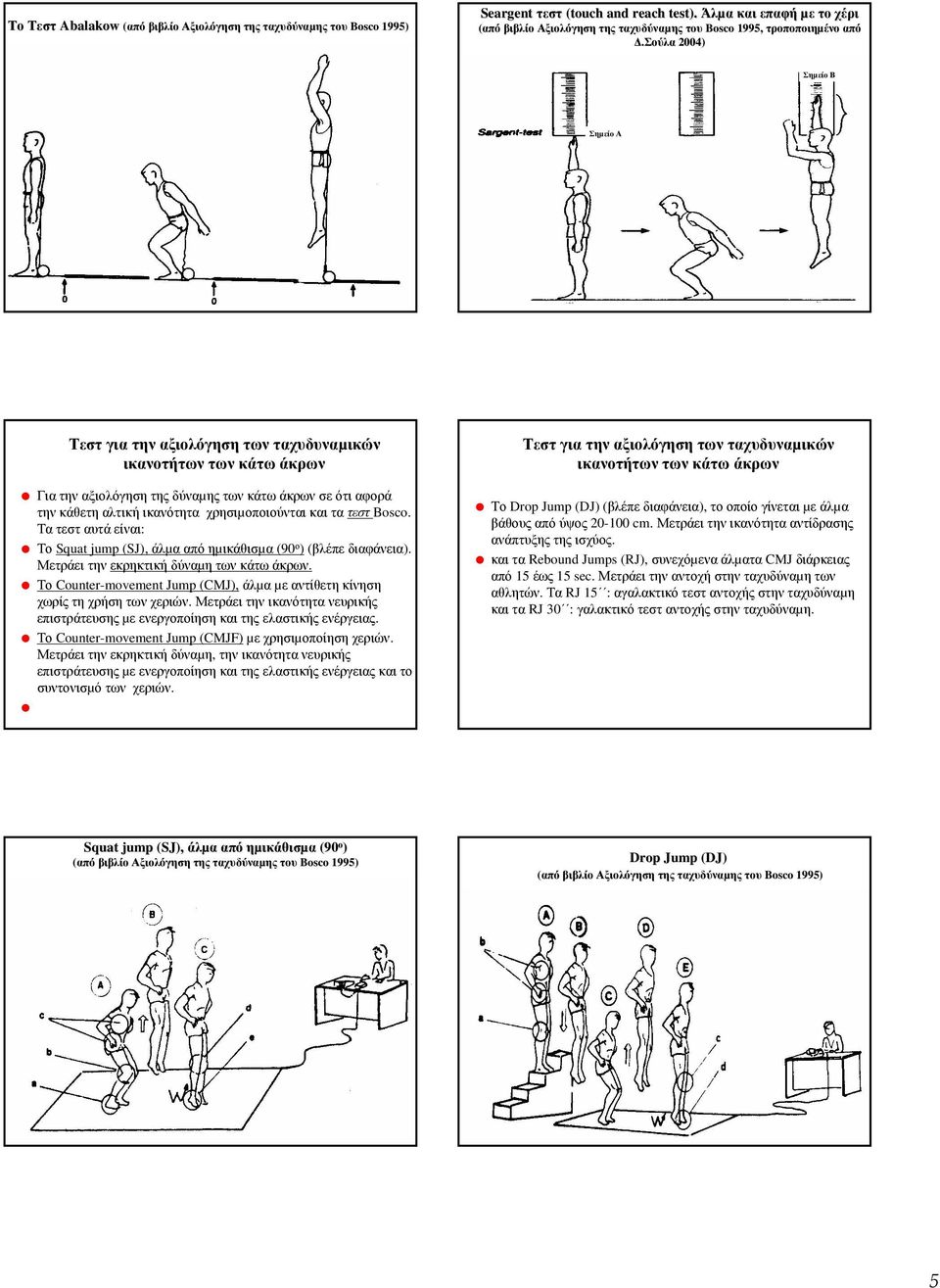 σούλα 2004) Σηµείο Β Σηµείο Α Για την αξιολόγηση της δύναµης των κάτω άκρων σε ότι αφορά τηνκάθετηαλτικήικανότητα χρησιµοποιούνται και τα τεστ Bosco.