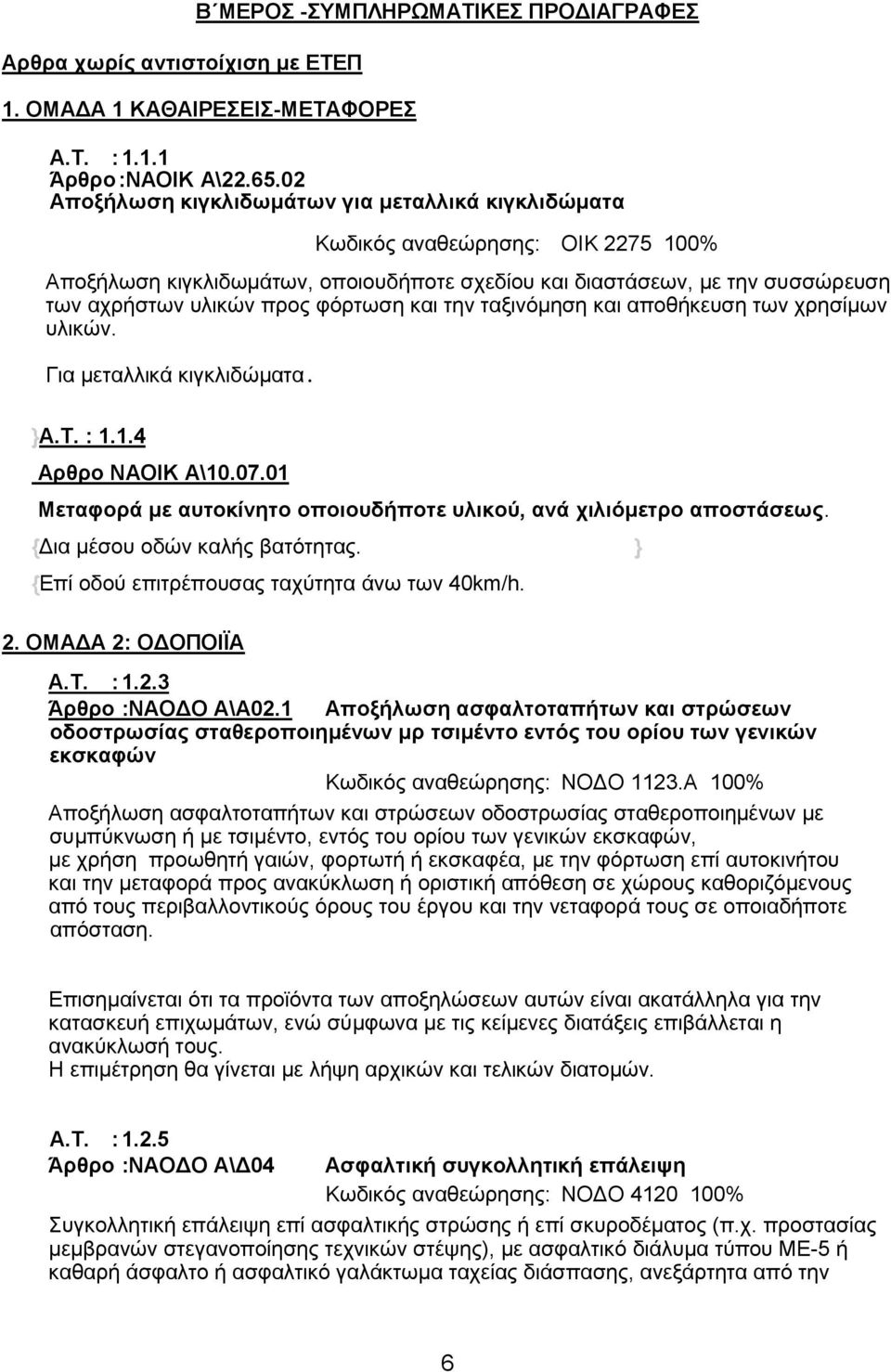 φόρτωση και την ταξινόμηση και αποθήκευση των χρησίμων υλικών. Για μεταλλικά κιγκλιδώματα. }Α.Τ. : 1.1.4 Αρθρο ΝΑΟΙΚ Α\10.07.01 Μεταφορά με αυτοκίνητο οποιουδήποτε υλικού, ανά χιλιόμετρο αποστάσεως.