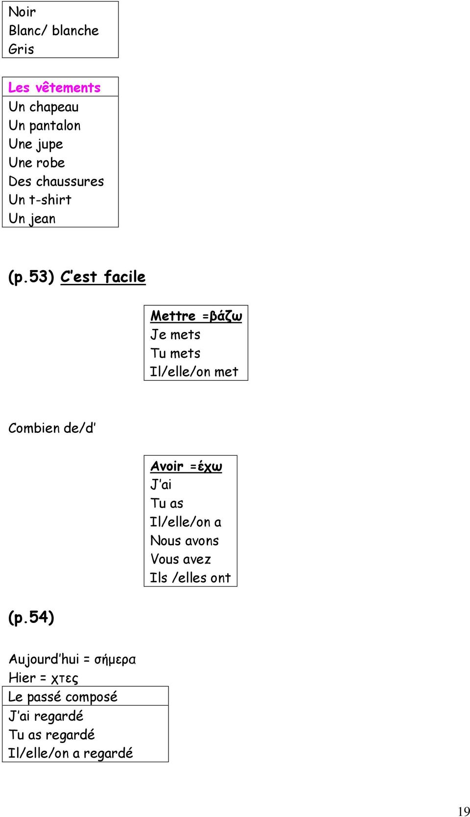 53) C est facile Mettre =βάζω Je mets Tu mets Il/elle/on met Combien de/d Avoir =έχω J ai Tu