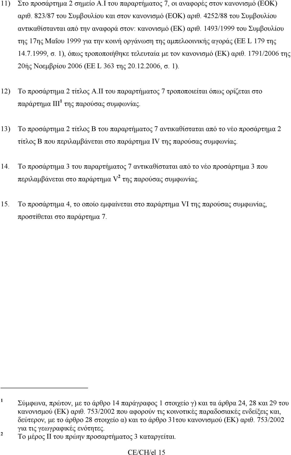 1), όπως τροποποιήθηκε τελευταία με τον κανονισμό (ΕΚ) αριθ. 1791/2006 της 20ής Νοεμβρίου 2006 (ΕΕ L 363 της 20.12.2006, σ. 1). 12) Το προσάρτημα 2 τίτλος Α.