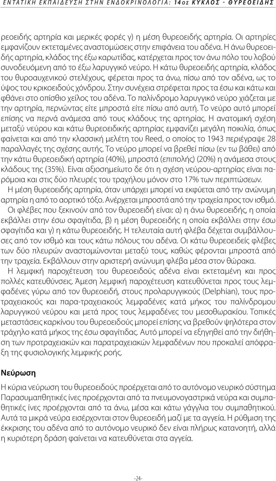 Η άνω θυρεοειδής αρτηρία, κλάδος της έξω καρωτίδας, κατέρχεται προς τον άνω πόλο του λοβού συνοδευόμενη από το έξω λαρυγγικό νεύρο.