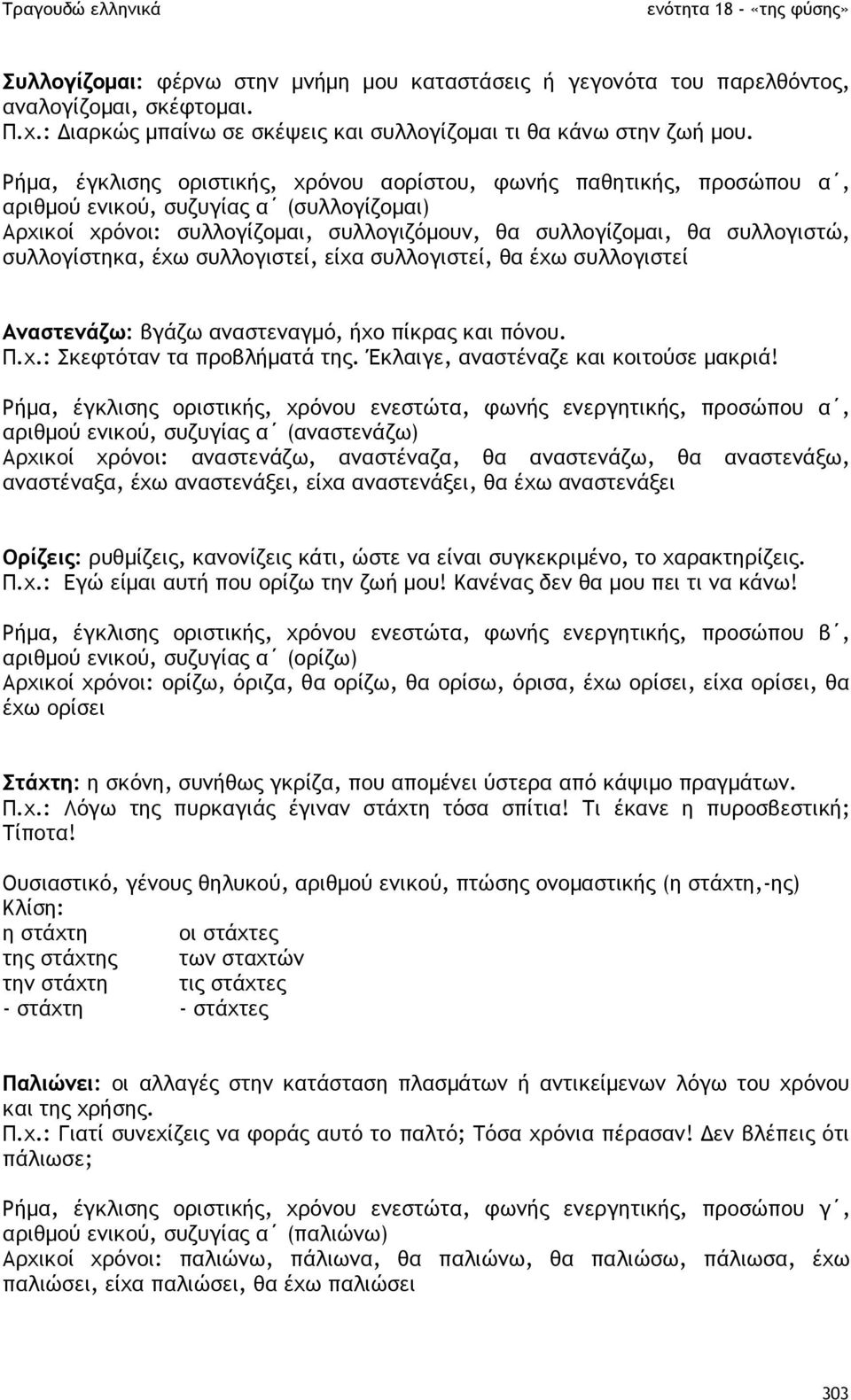 συλλογίστηκα, έχω συλλογιστεί, είχα συλλογιστεί, θα έχω συλλογιστεί Αναστενάζω: βγάζω αναστεναγµό, ήχο πίκρας και πόνου. Π.χ.: Σκεφτόταν τα προβλήµατά της. Έκλαιγε, αναστέναζε και κοιτούσε µακριά!