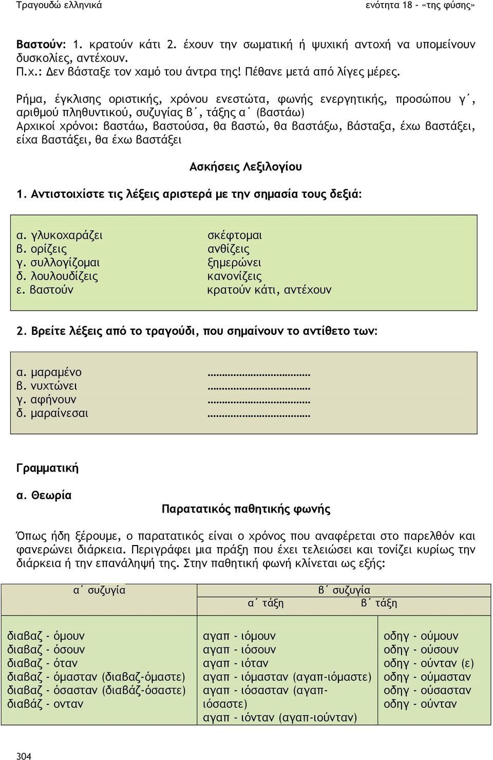 βαστάξει, είχα βαστάξει, θα έχω βαστάξει Ασκήσεις Λεξιλογίου 1. Αντιστοιχίστε τις λέξεις αριστερά µε την σηµασία τους δεξιά: α. γλυκοχαράζει σκέφτοµαι β. ορίζεις ανθίζεις γ. συλλογίζοµαι ξηµερώνει δ.