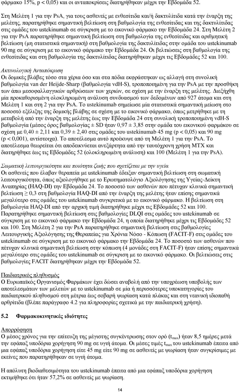 ομάδες του ustekinumab σε σύγκριση με το εικονικό φάρμακο την Εβδομάδα 24.