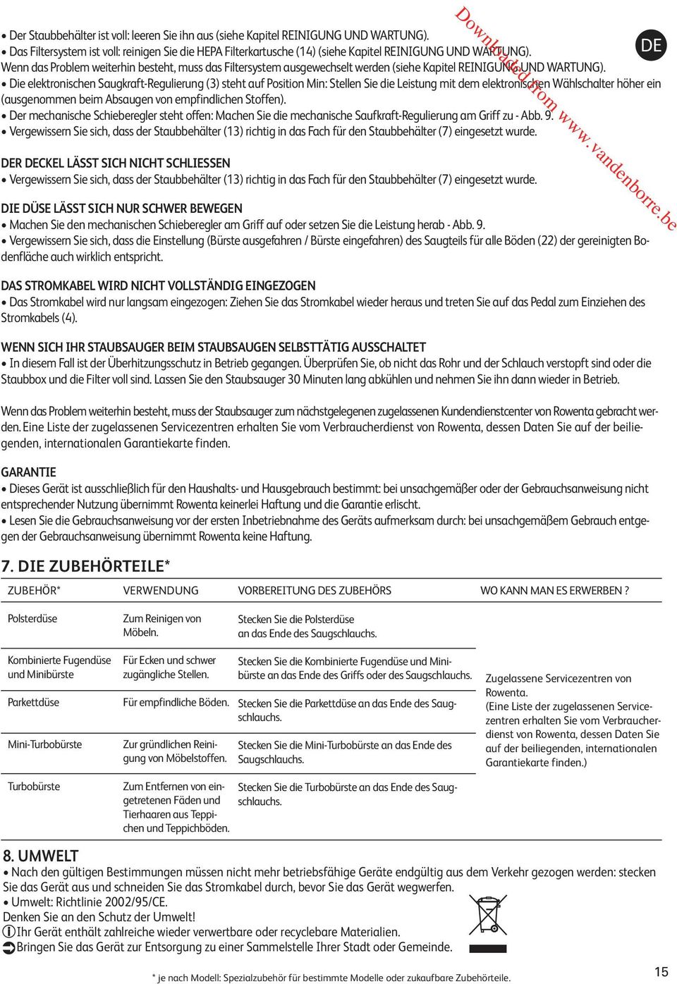 Die elektronischen Saugkraft-Regulierung (3) steht auf Position Min: Stellen Sie die Leistung mit dem elektronischen Wählschalter höher ein (ausgenommen beim Absaugen von empfindlichen Stoffen).