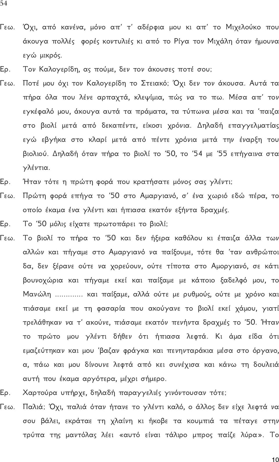 Μέσα απ τον εγκέφαλό μου, άκουγα αυτά τα πράματα, τα τύπωνα μέσα και τα παιζα στο βιολί μετά από δεκαπέντε, είκοσι χρόνια.