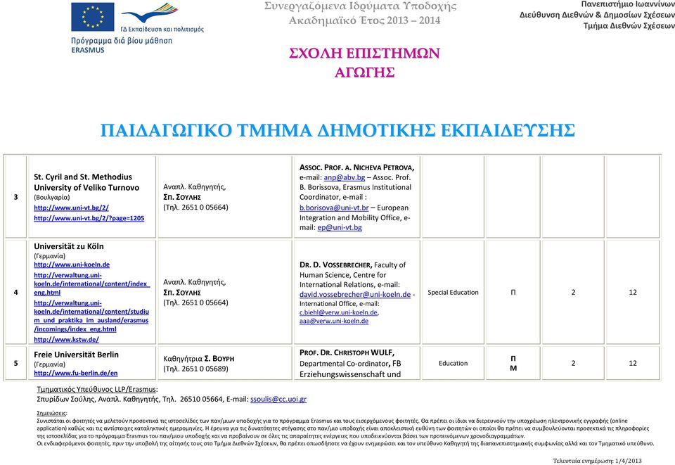 br European Integration and Mobility Office, e- mail: ep@uni-vt.bg 4 Universität zu Köln (Γερμανία) http://www.uni-koeln.de http://verwaltung.unikoeln.de/international/content/index_ eng.