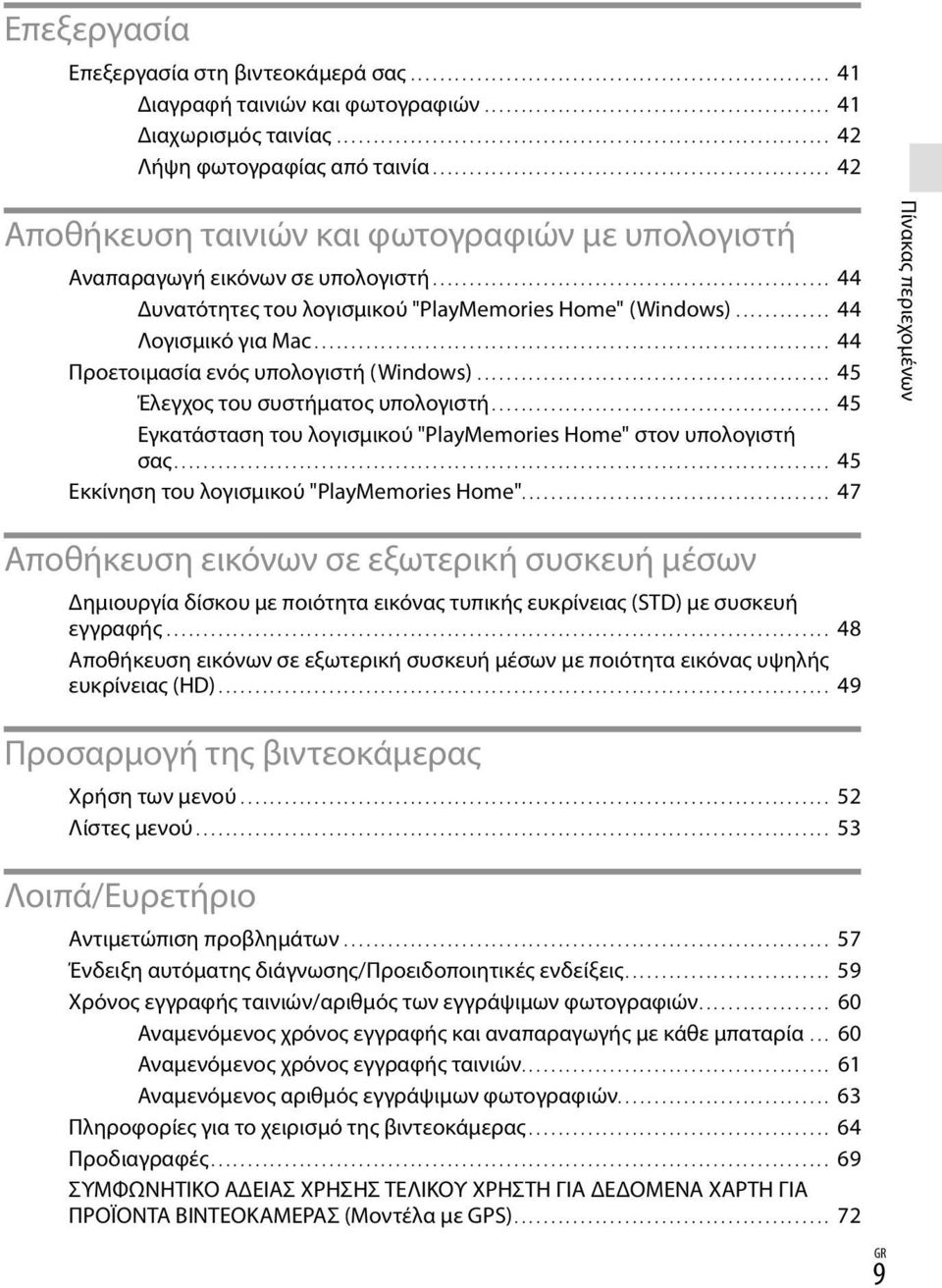 ...................................................... 44 Δυνατότητες του λογισμικού "PlayMemories Home" (Windows).............. 44 Λογισμικό για Mac....................................................................... 44 Προετοιμασία ενός υπολογιστή (Windows).