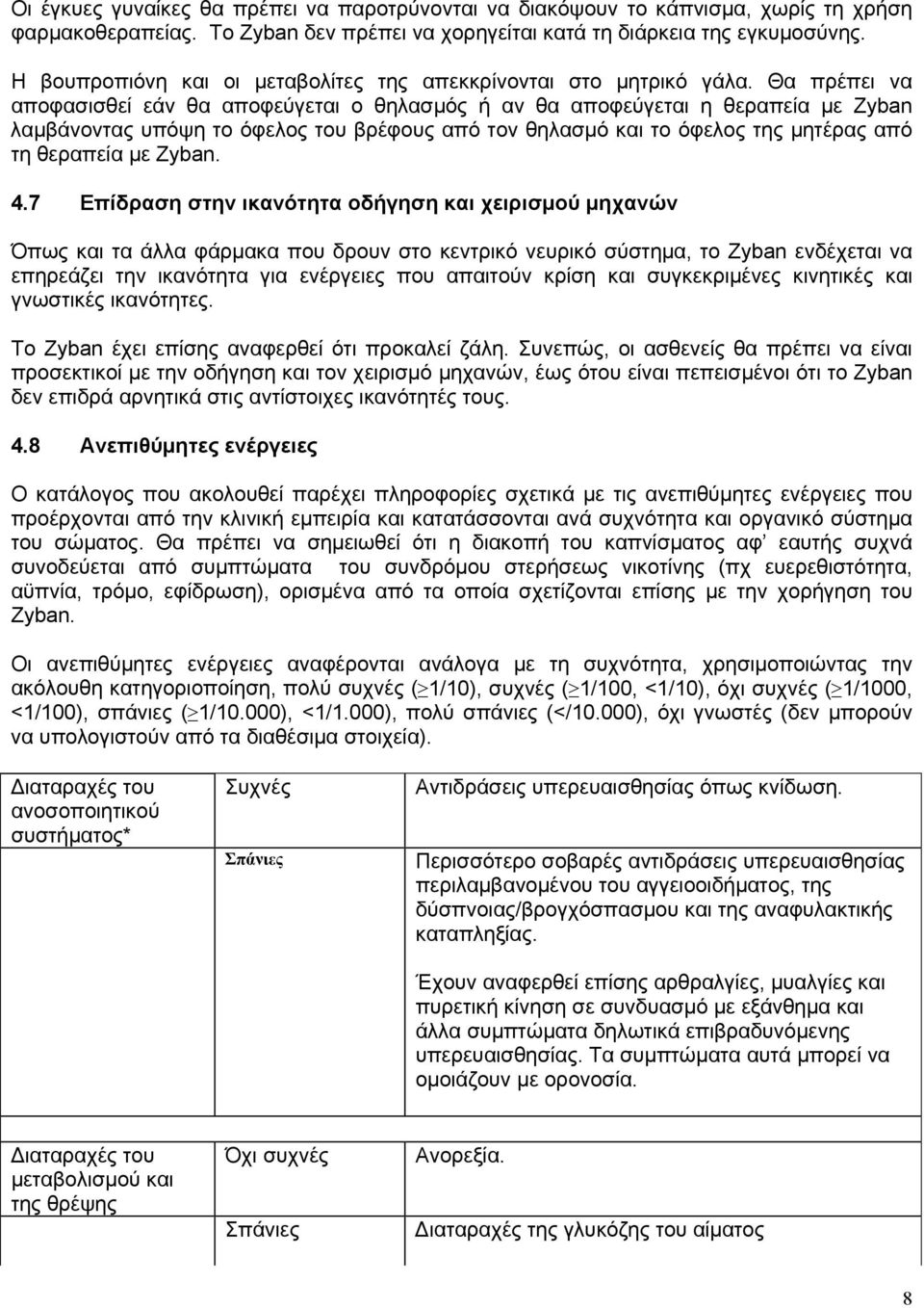 Θα πρέπει να αποφασισθεί εάν θα αποφεύγεται ο θηλασμός ή αν θα αποφεύγεται η θεραπεία με Zyban λαμβάνοντας υπόψη το όφελος του βρέφους από τον θηλασμό και το όφελος της μητέρας από τη θεραπεία με