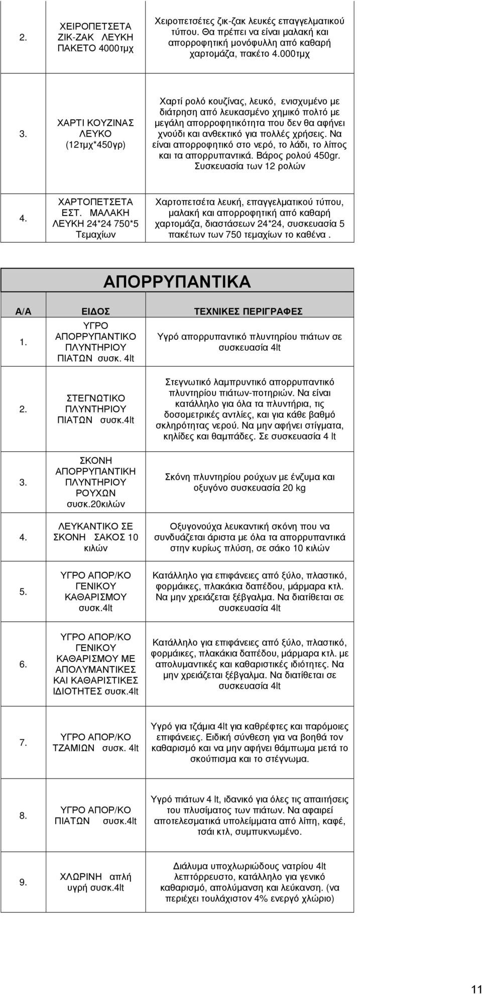 Να είναι απορροφητικό στο νερό, το λάδι, το λίπος και τα απορρυπαντικά. Βάρος ρολού 450gr. Συσκευασία των 12 ρολών 4. ΧΑΡΤΟΠΕΤΣΕΤΑ ΕΣΤ.