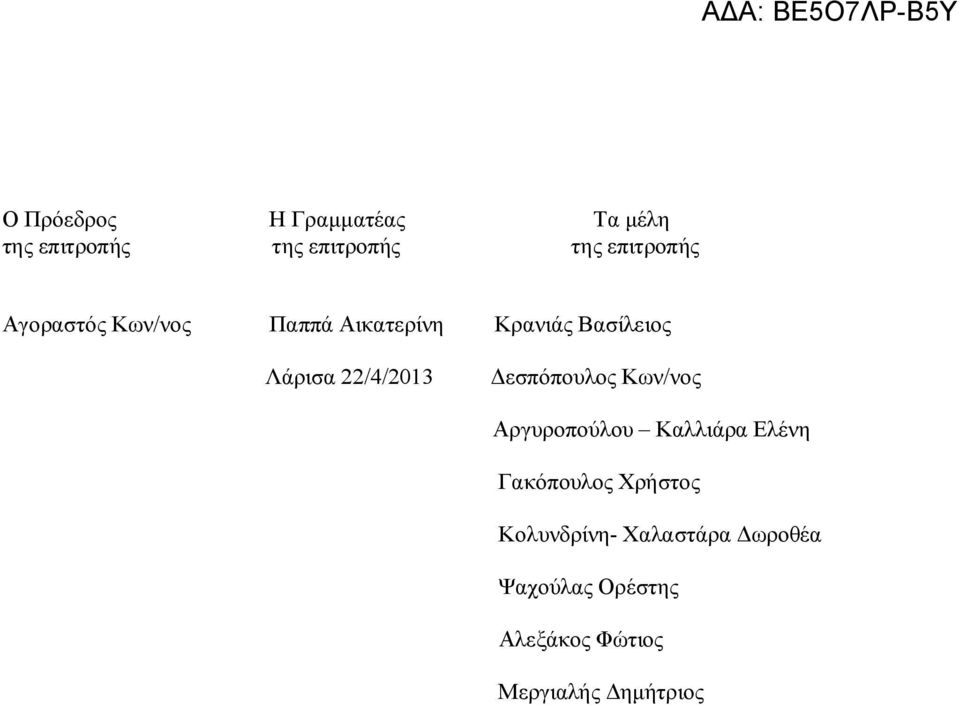 Δεσπόπουλος Κων/νος Αργυροπούλου Καλλιάρα Ελένη Γακόπουλος Χρήστος