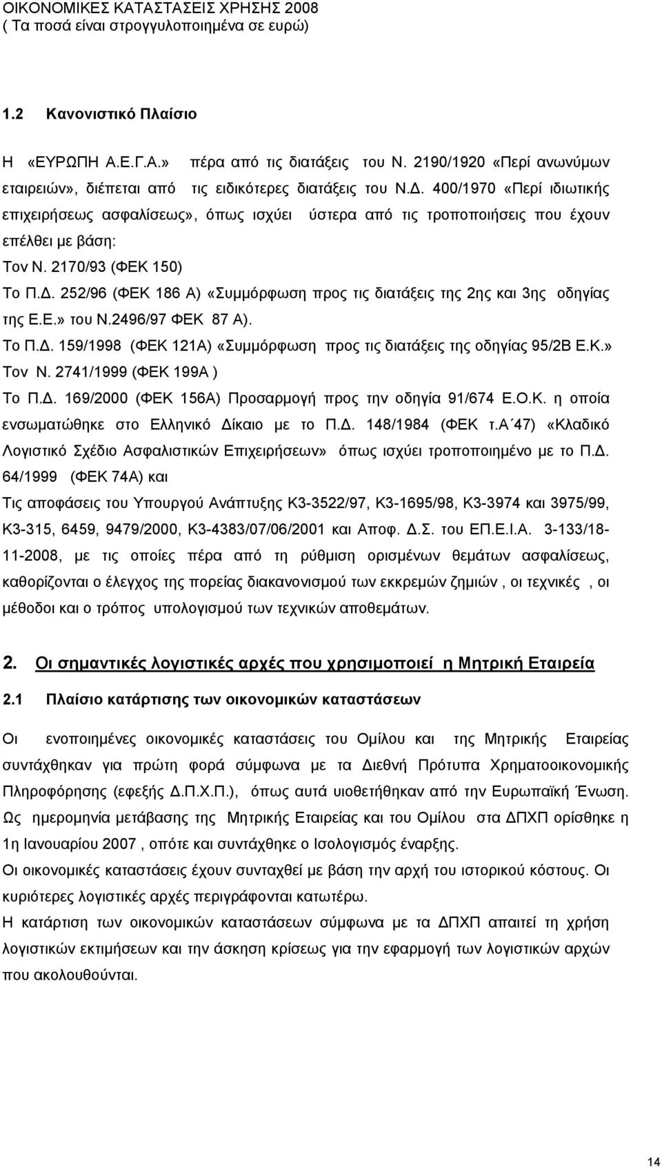 252/96 (ΦΕΚ 186 Α) «Συμμόρφωση προς τις διατάξεις της 2ης και 3ης οδηγίας της Ε.Ε.» του Ν.2496/97 ΦΕΚ 87 Α). Το Π.Δ. 159/1998 (ΦΕΚ 121Α) «Συμμόρφωση προς τις διατάξεις της οδηγίας 95/2Β Ε.Κ.» Τον Ν.