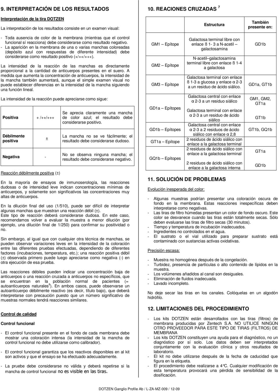 - La aparición en la membrana de una o varias manchas coloreadas (depósito azul con respuestas de diferente intensidad) debe considerarse como resultado positivo (+/++/+++).