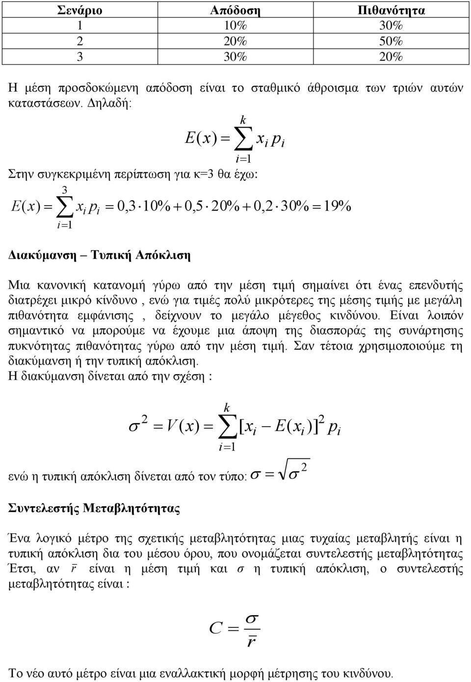 επελδπηήο δηαηξέρεη κηθξό θίλδπλν, ελώ γηα ηηκέο πνιύ κηθξόηεξεο ηεο κέζεο ηηκήο κε κεγάιε πηζαλόηεηα εκθάληζεο, δείρλνπλ ην κεγάιν κέγεζνο θηλδύλνπ.