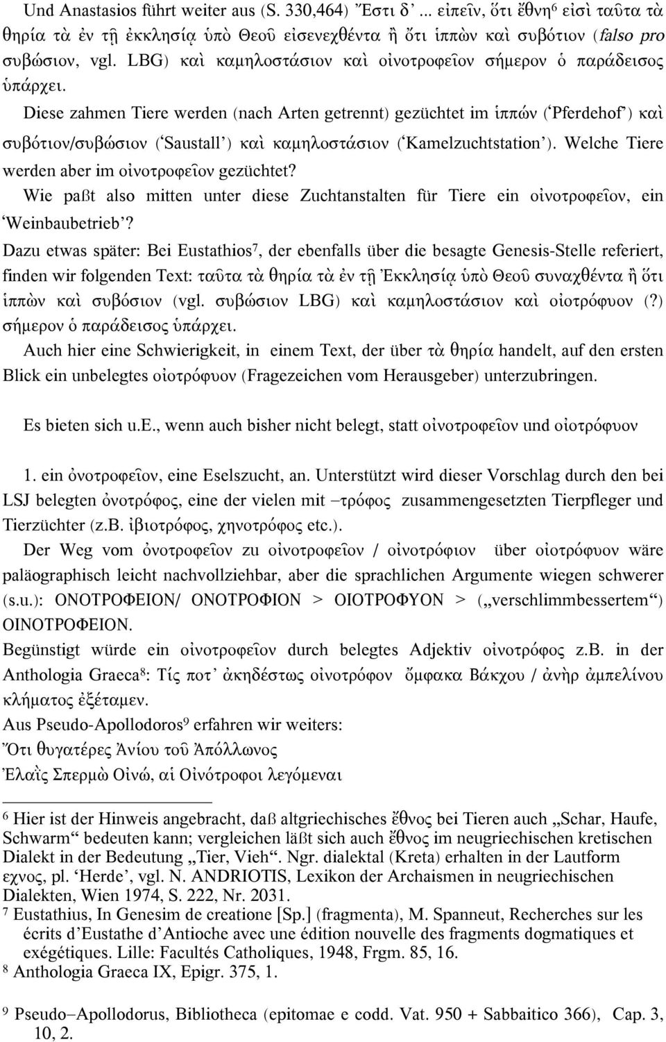 Diese zahmen Tiere werden (nach Arten getrennt) gezüchtet im ἱππών (ʻPferdehofʼ) καὶ συβότιον/συβώσιον (ʻSaustallʼ) καὶ καµηλοστάσιον (ʻKamelzuchtstationʼ).