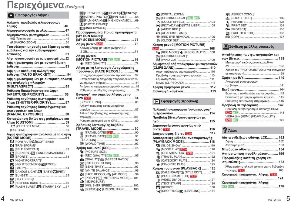 .. 53 Λήψη με αυτόματη αλλαγή της έκθεσης ([AUTO BRACKET])... 54 Λήψη φωτογραφιών με αυτόματη αλλαγή της αναλογίας πλευρών [MULTI ASPECT]... 55 Ρύθμιση διαφράγματος και λήψη [APERTURE-PRIORITY].