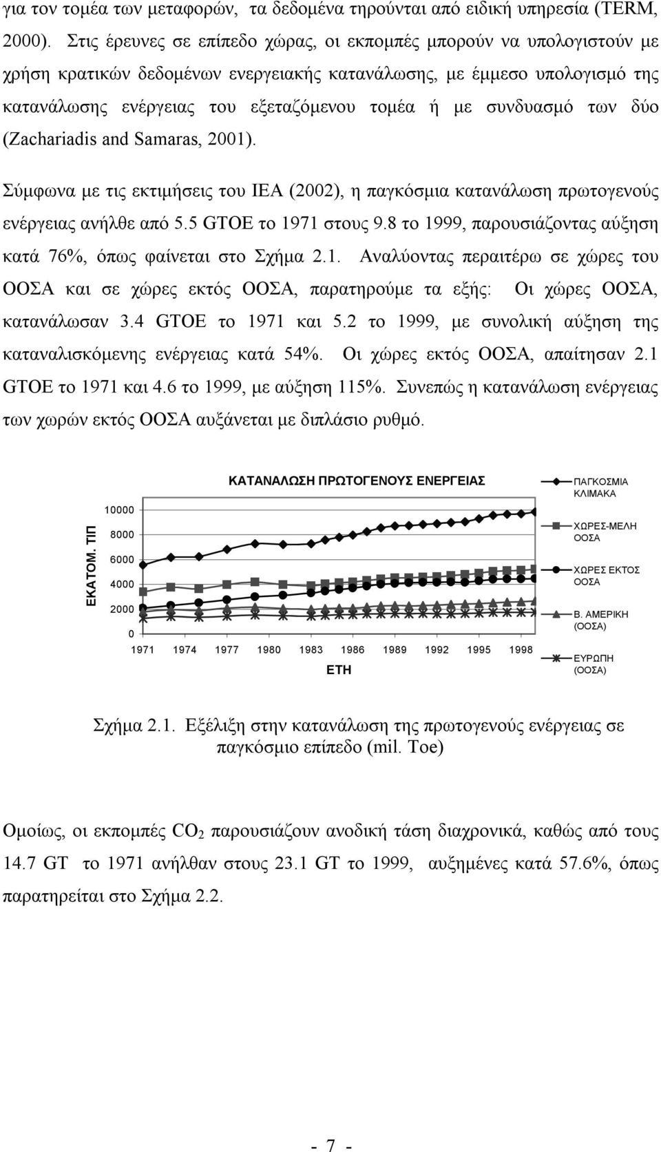 συνδυασμό των δύο (Zachariadis and Samaras, 2001). Σύμφωνα με τις εκτιμήσεις του ΙΕΑ (2002), η παγκόσμια κατανάλωση πρωτογενούς ενέργειας ανήλθε από 5.5 GTOE το 1971 στους 9.