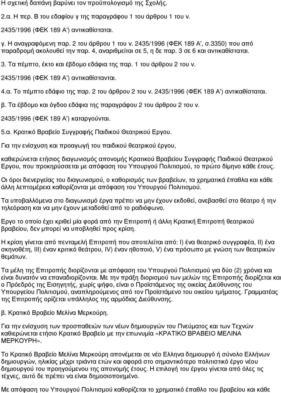 1 του άρθρου 2 του ν. 2435/1996 (ΦΕΚ 189 Α') αντικαθίστανται. 4.α. Το πέμπτο εδάφιο της παρ. 2 του άρθρου 2 του ν. 2435/1996 (ΦΕΚ 189 Α') αντικαθίσταται. β.