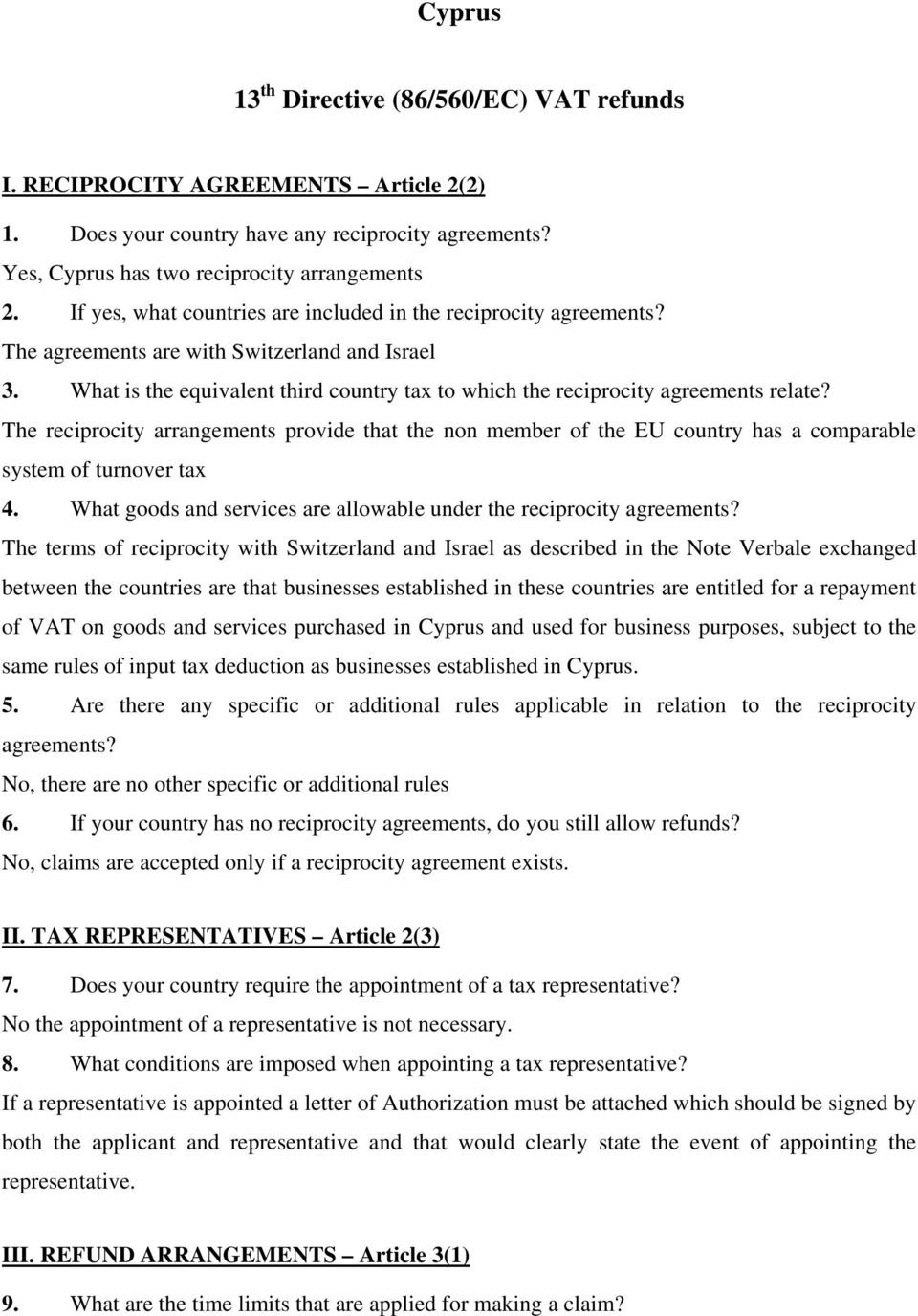 What is the equivalent third country tax to which the reciprocity agreements relate?