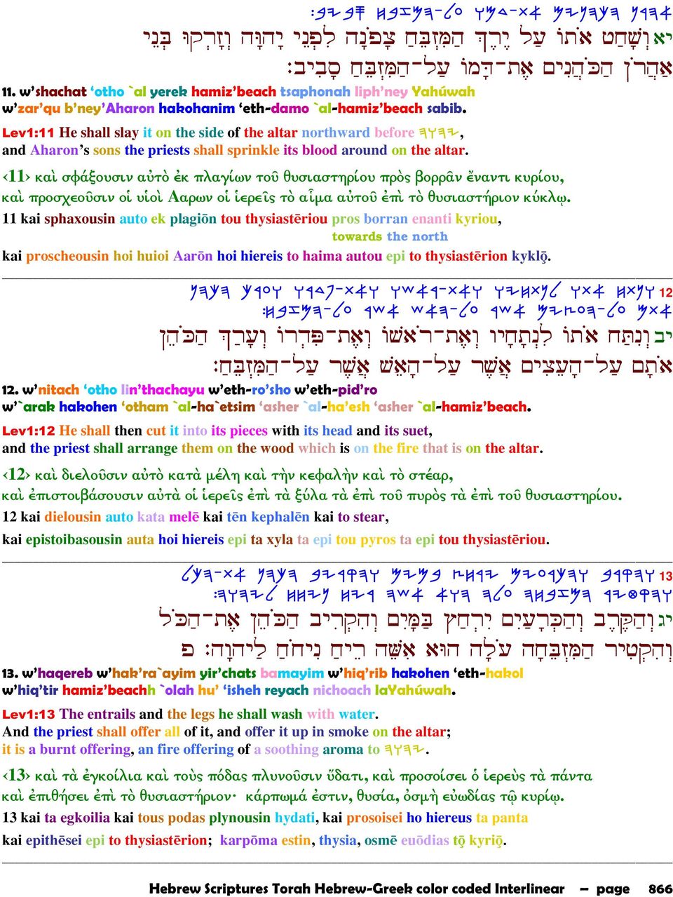 Lev1:11 He shall slay it on the side of the altar northward before DEDI, and Aharon s sons the priests shall sprinkle its blood around on the altar.