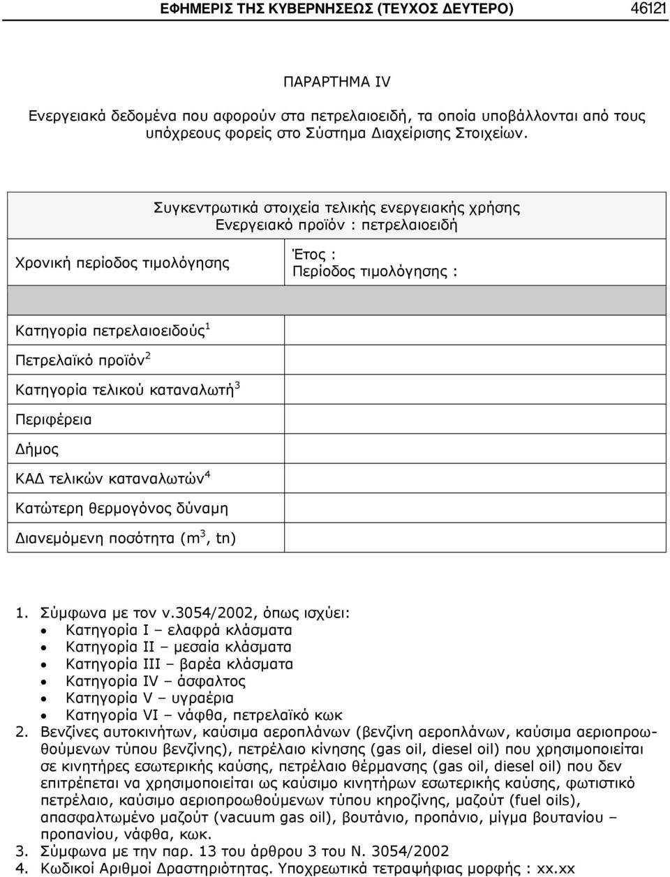 Κατηγορία τελικού καταναλωτή 3 Περιφέρεια Δήμος ΚΑΔ τελικών καταναλωτών 4 Κατώτερη θερμογόνος δύναμη Διανεμόμενη ποσότητα (m 3, tn) 1. Σύμφωνα με τον ν.