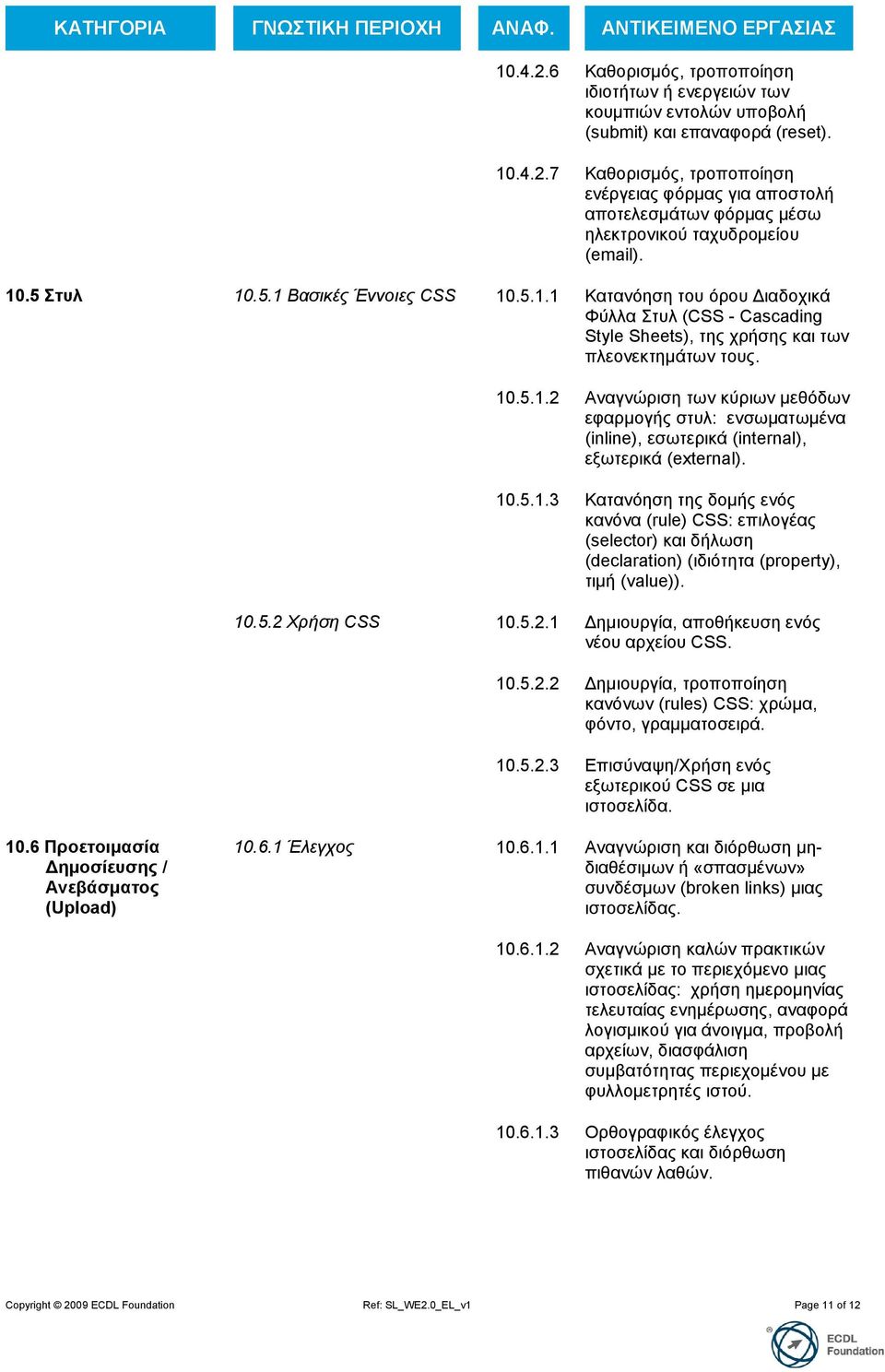 10.5.1.3 Καηαλόεζε ηεο δνκήο ελόο θαλόλα (rule) CSS: επηινγέαο (selector) θαη δήισζε (declaration) (ηδηόηεηα (property), ηηκή (value)). 10.5.2 Χπήζη CSS 10.5.2.1 Γεκηνπξγία, απνζήθεπζε ελόο λένπ αξρείνπ CSS.