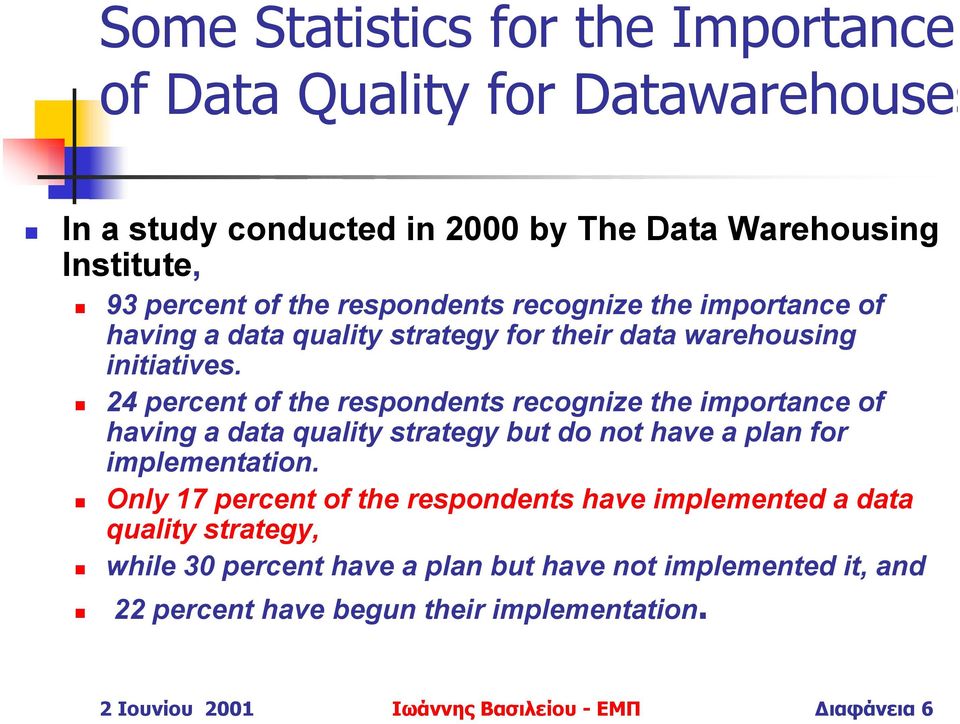 24 percent of the respondents recognize the importance of having a data quality strategy but do not have a plan for implementation.