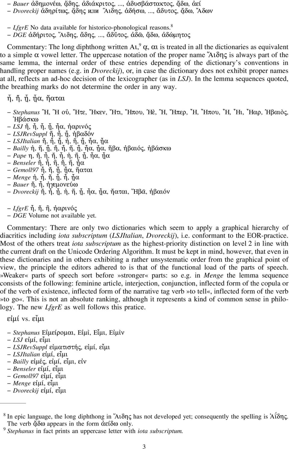 The uppercase notation of the proper name Αιδης is always part of the same lemma, the internal order of these entries depending 