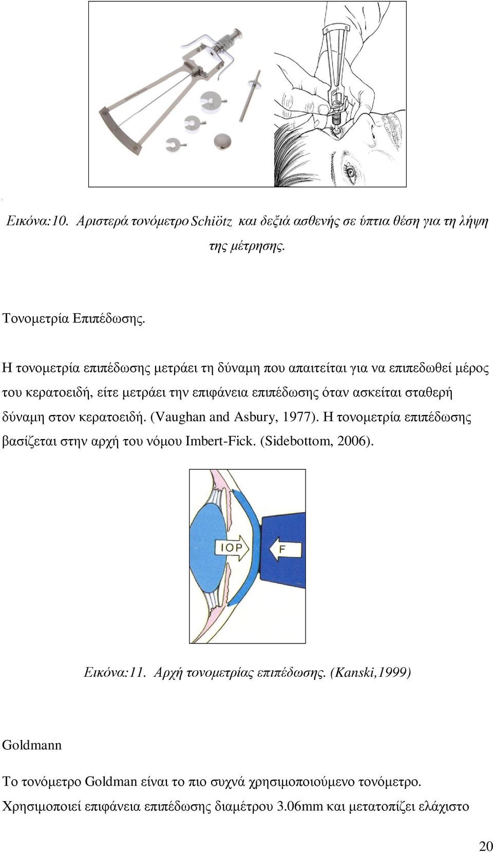 δύναµη στον κερατοειδή. (Vaughan and Asbuy, 1977). Η τονοµετρία επιπέδωσης βασίζεται στην αρχή του νόµου Imbet-Fick. (Sidebottom, 006). Εικόνα:11.