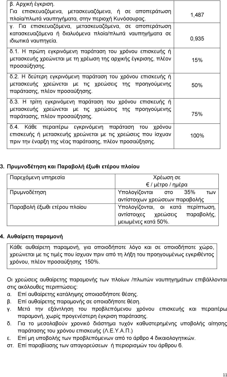 Ζ πξψηε εγθξηλφκελε παξάηαζε ηνπ ρξφλνπ επηζθεπήο ή κεηαζθεπήο ρξεψλεηαη κε ηε ρξέσζε ηεο αξρηθήο έγθξηζεο, πιένλ πξνζαχμεζεο. δ.2.