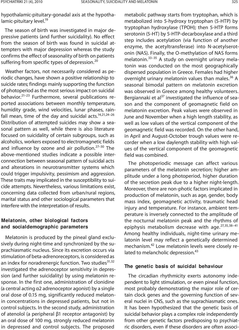 No effect from the season of birth was found in suicidal attempters with major depression whereas the study confirms the effect of seasonality of birth on patients suffering from specific types of