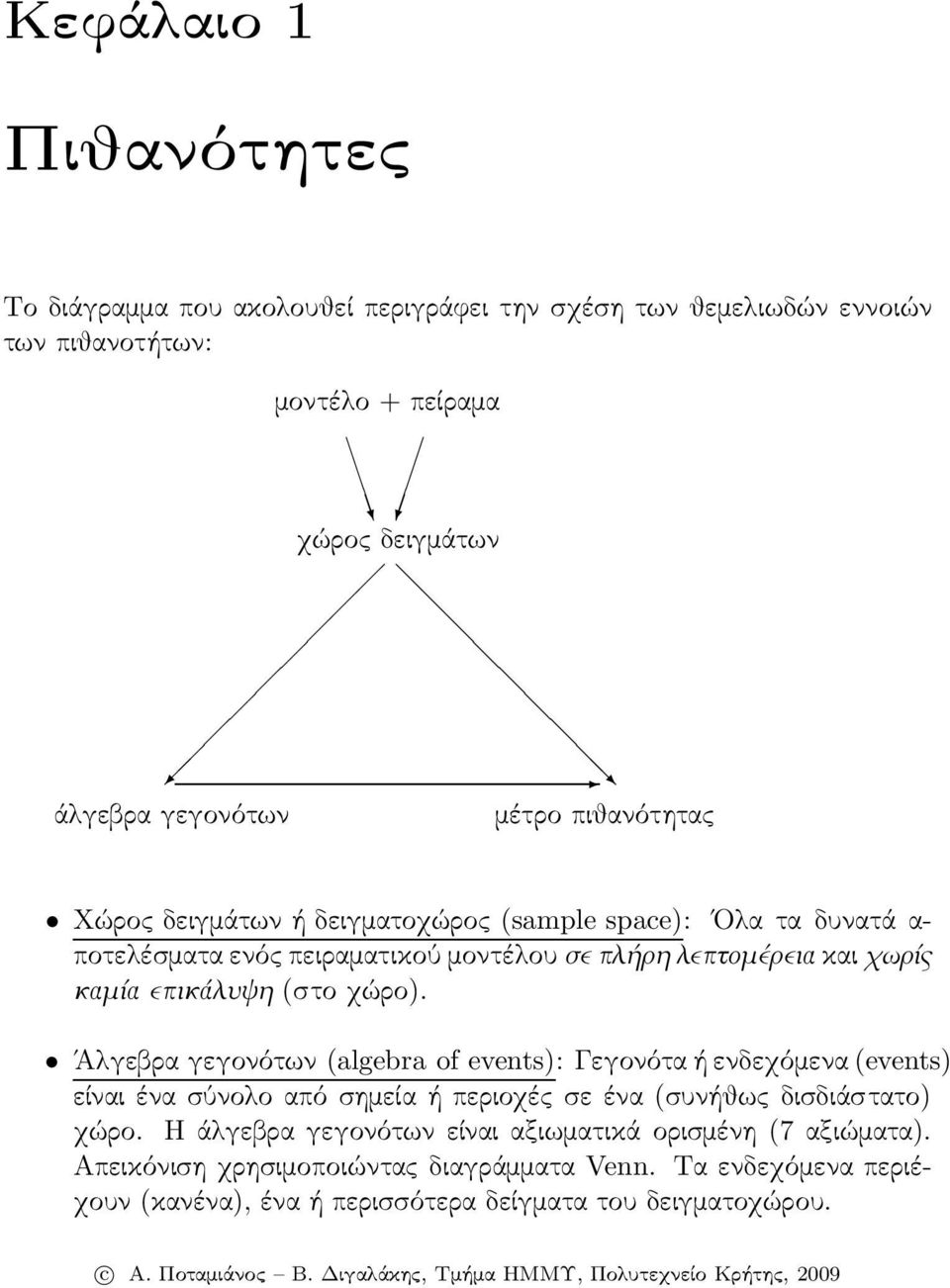 επικάλυψη(στο χώρο). Άλγεβρα γεγονότων (algebra of events): Γεγονότα ή ενδεχόμενα (events) είναι ένα σύνολο από σημεία ή περιοχές σε ένα(συνήθως δισδιάστατο) χώρο.