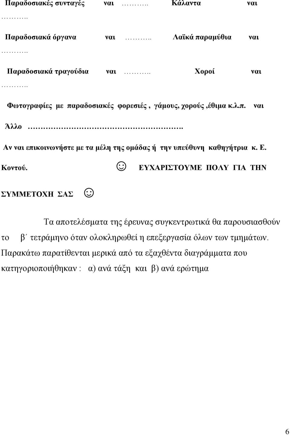 Αν ναι επικοινωνήστε με τα μέλη της ομάδας ή την υπεύθυνη καθηγήτρια κ. Ε. Κοντού.