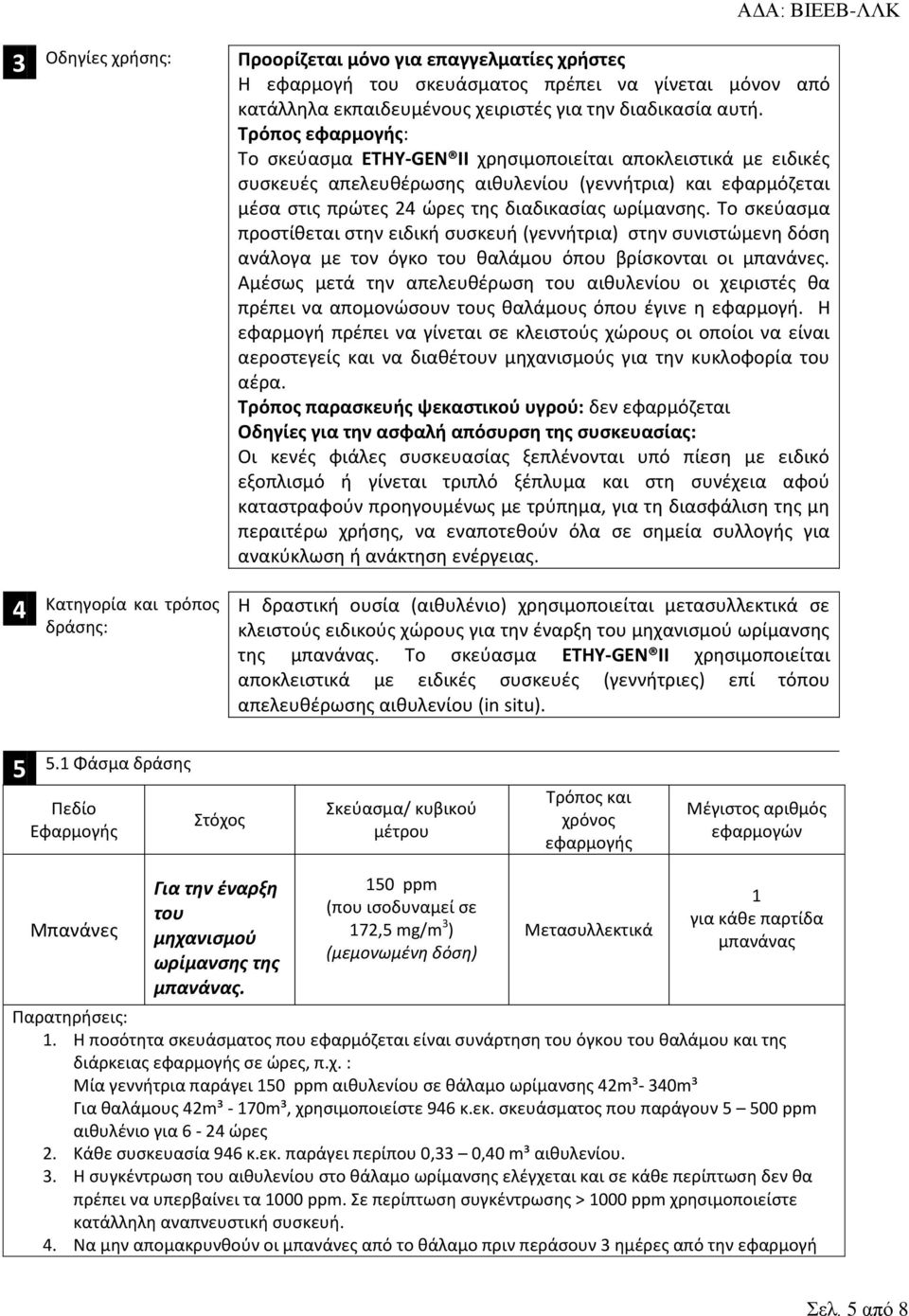 Το σκεύασμα προστίθεται στην ειδική συσκευή (γεννήτρια) στην συνιστώμενη δόση ανάλογα με τον όγκο του θαλάμου όπου βρίσκονται οι μπανάνες.