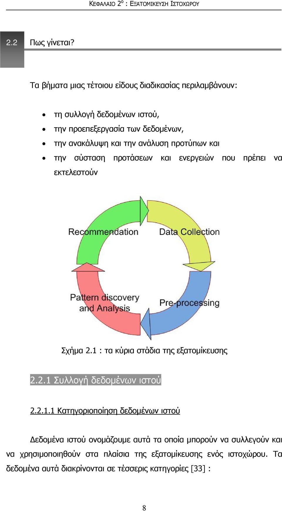 ανάλυση προτύπων και την σύσταση προτάσεων και ενεργειών που πρέπει να εκτελεστούν Σχήμα 2.1 : τα κύρια στάδια της εξατομίκευσης 2.2.1 Συλλογή δεδομένων ιστού 2.