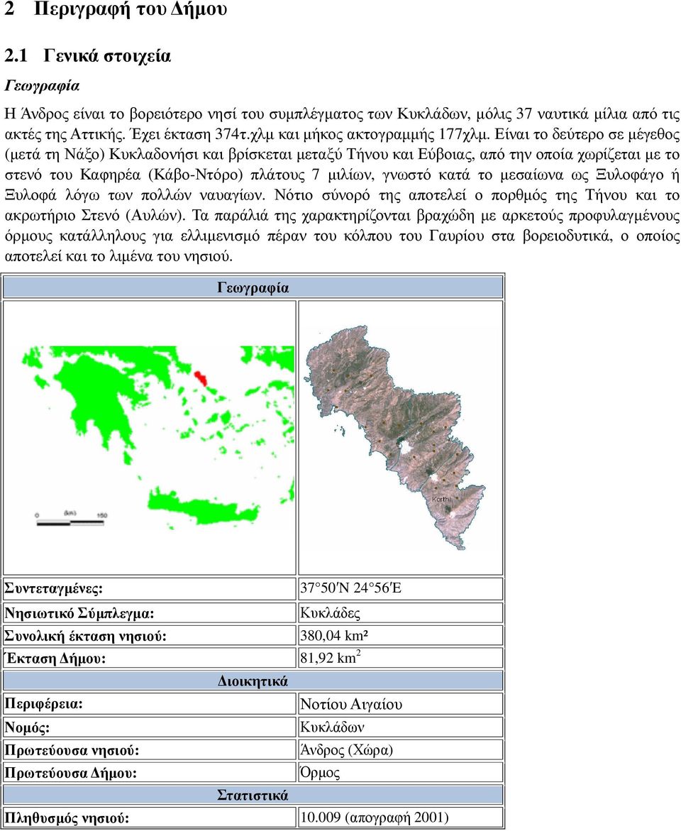 Είναι το δεύτερο σε µέγεθος (µετά τη Νάξο) Κυκλαδονήσι και βρίσκεται µεταξύ Τήνου και Εύβοιας, από την οποία χωρίζεται µε το στενό του Καφηρέα (Κάβο-Ντόρο) πλάτους 7 µιλίων, γνωστό κατά το µεσαίωνα