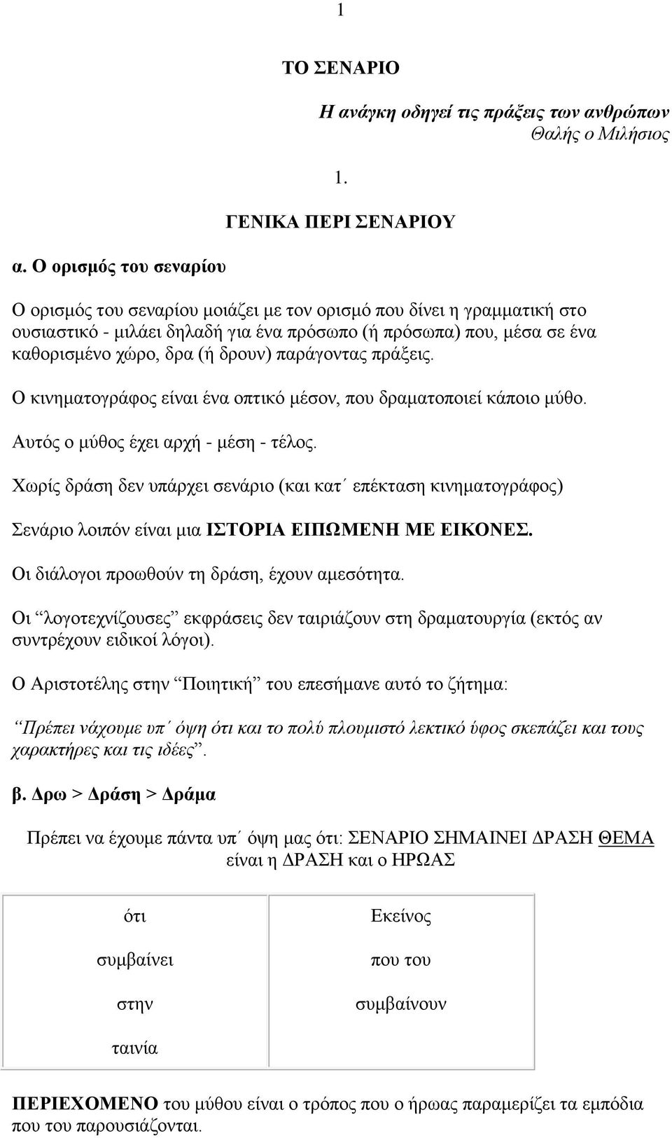 παξάγνληαο πξάμεηο. Ο θηλεκαηνγξάθνο είλαη έλα νπηηθφ κέζνλ, πνπ δξακαηνπνηεί θάπνην κχζν. Απηφο ν κχζνο έρεη αξρή - κέζε - ηέινο.