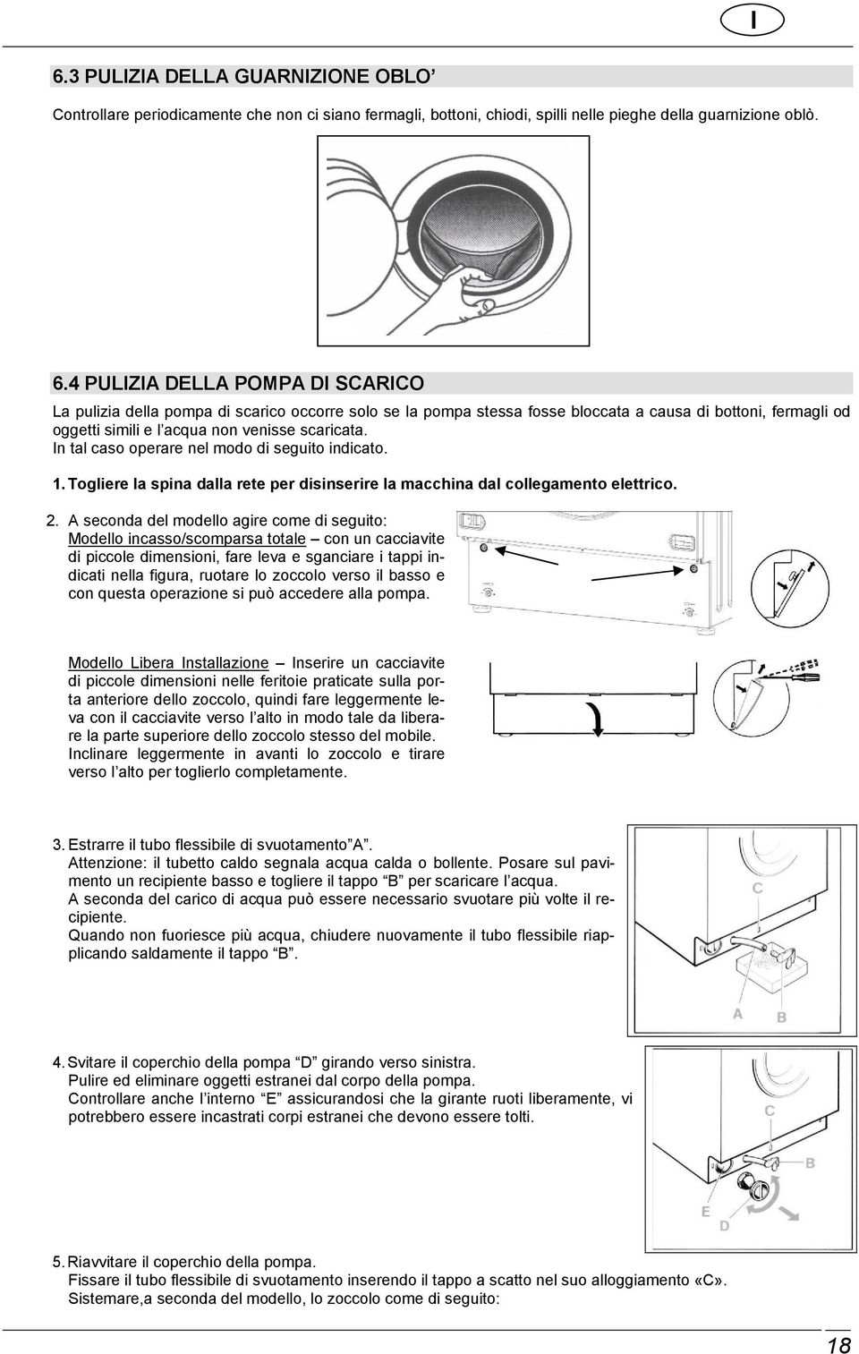 A seconda del modello agire come di seguito: Modello incasso/scomparsa totale con un cacciavite di piccole dimensioni, fare leva e sganciare i tappi indicati nella figura, ruotare lo zoccolo verso il