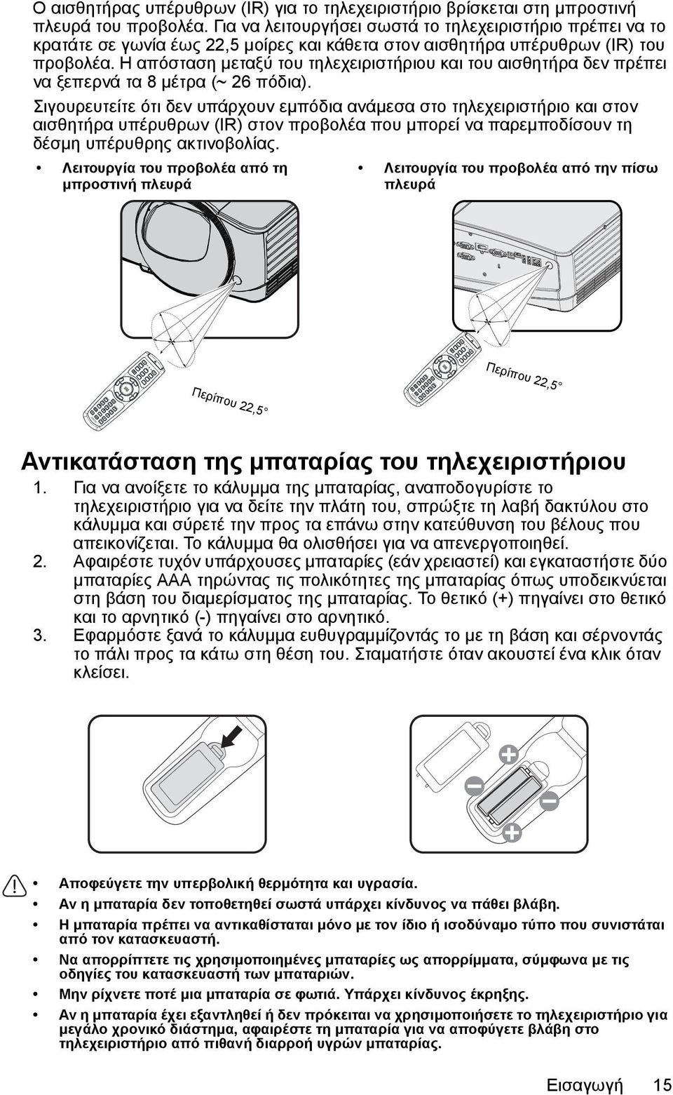 Η απόσταση μεταξύ του τηλεχειριστήριου και του αισθητήρα δεν πρέπει να ξεπερνά τα 8 μέτρα (~ 26 πόδια).