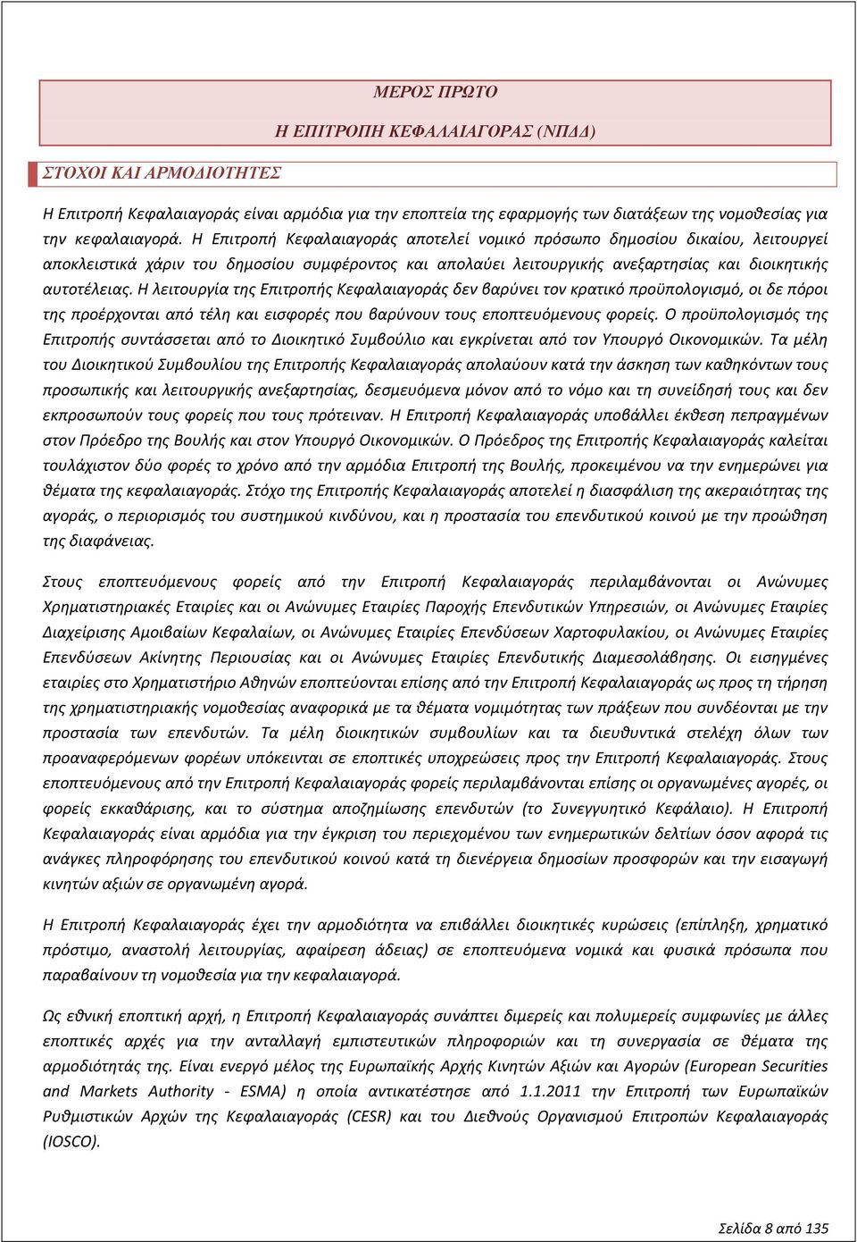 Η λειτουργία της Επιτροπής Κεφαλαιαγοράς δεν βαρύνει τον κρατικό προϋπολογισμό, οι δε πόροι της προέρχονται από τέλη και εισφορές που βαρύνουν τους εποπτευόμενους φορείς.